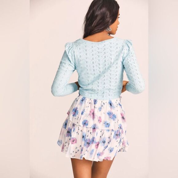 LoveShackFancy Flower Pattern Ruffle Mini Skirt in Deep Cotton Candy - Picture 2 of 8